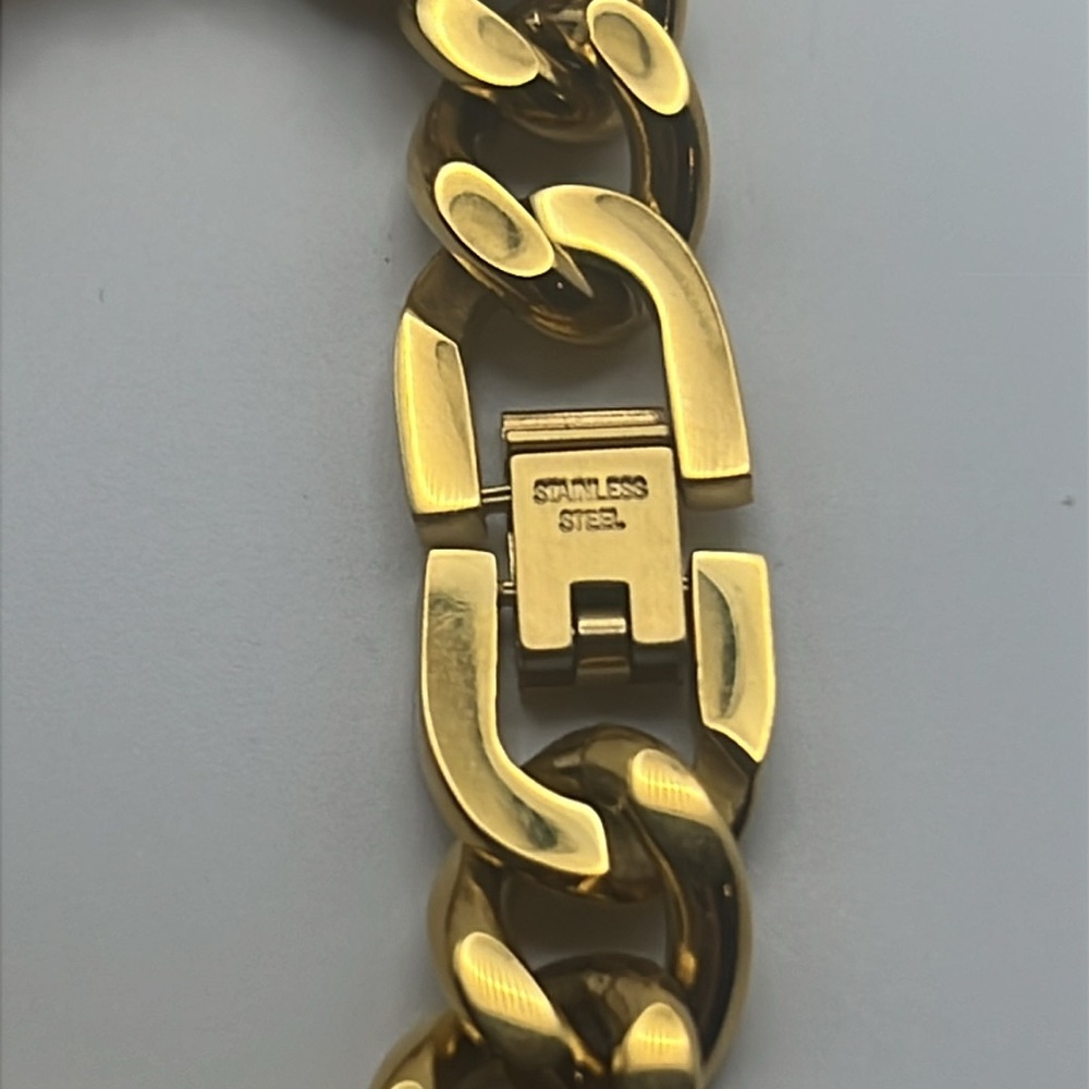 Mens 1/10 Carat Diamond Accent Gold & Silver Stainless Steel Curb Chain Bracelet - Picture 3 of 3